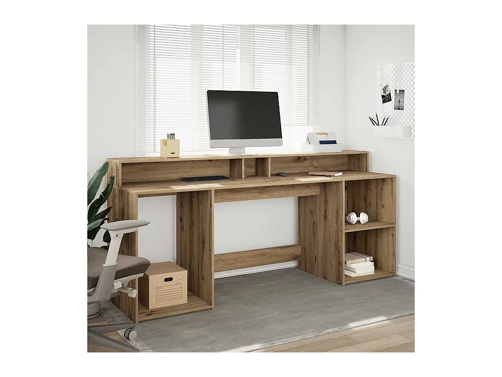 Escritorio con LED madera ingeniería roble artisian 200x55x91cm