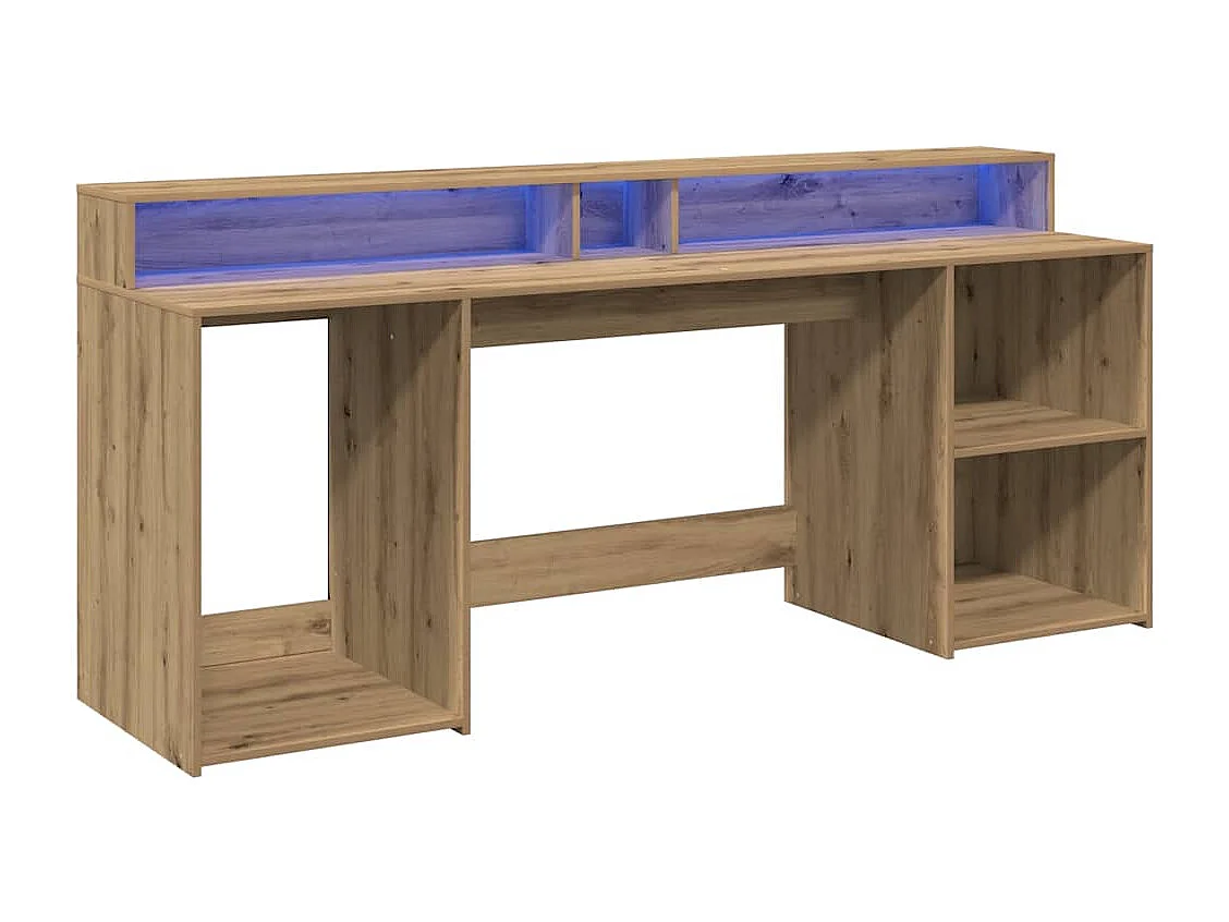 Bureau avec lumières LED chêne artisanal bois d'ingénierie