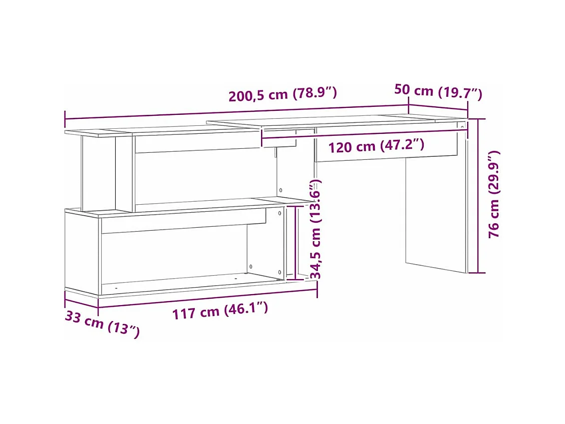 Bureau Chêne noir 200 x 50 x 76 cm Bois d'ingénierie