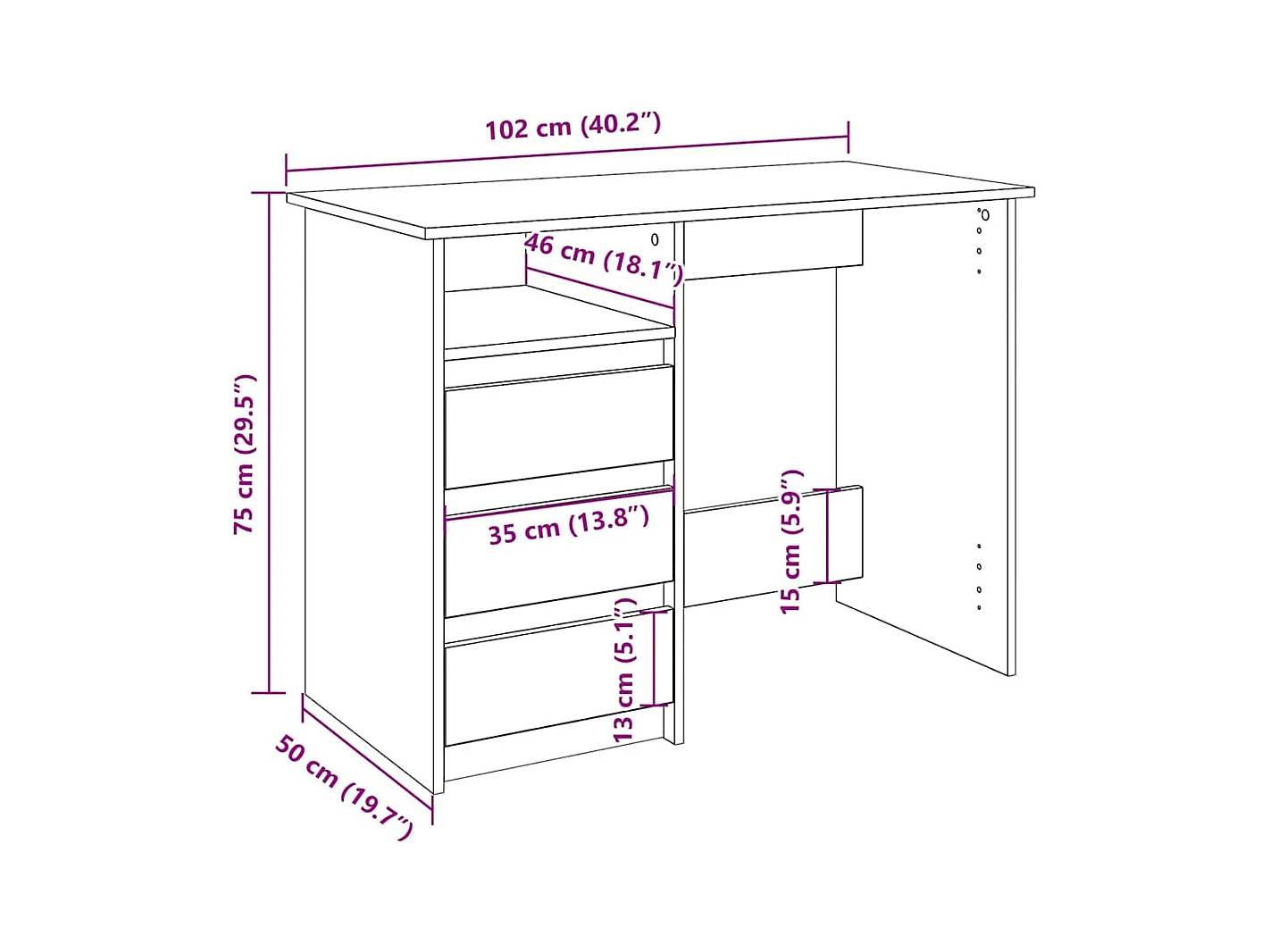 Bureau blanc 102x50x75 cm bois d'ingénierie