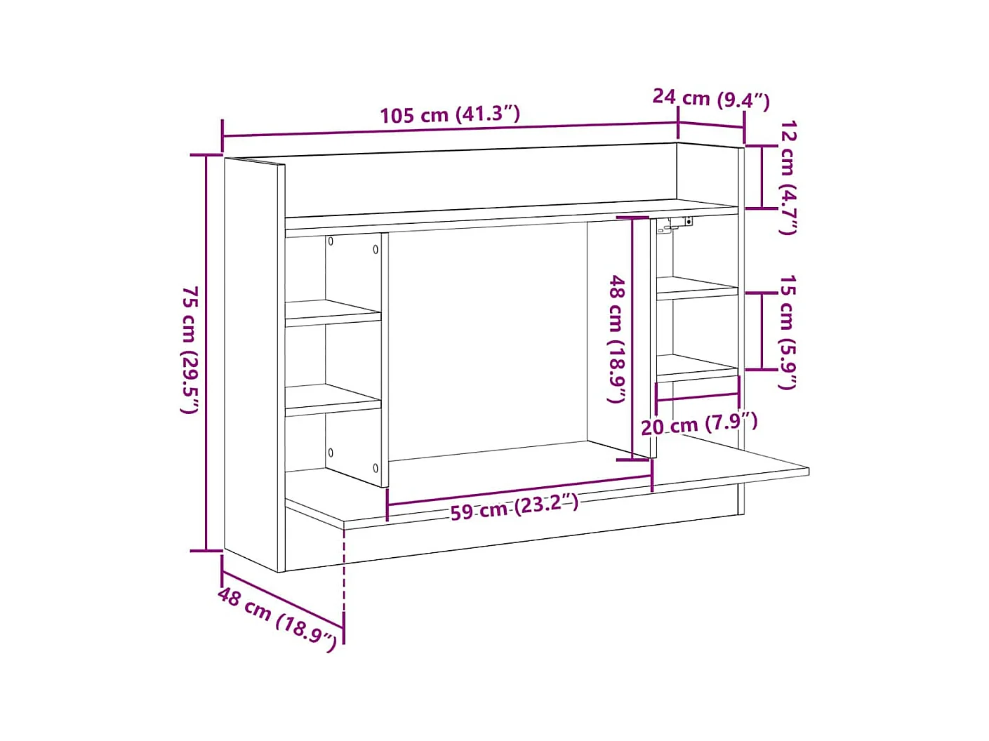 Bureau mural Chêne noir 105 x 48 x 75 cm Bois d'ingénierie