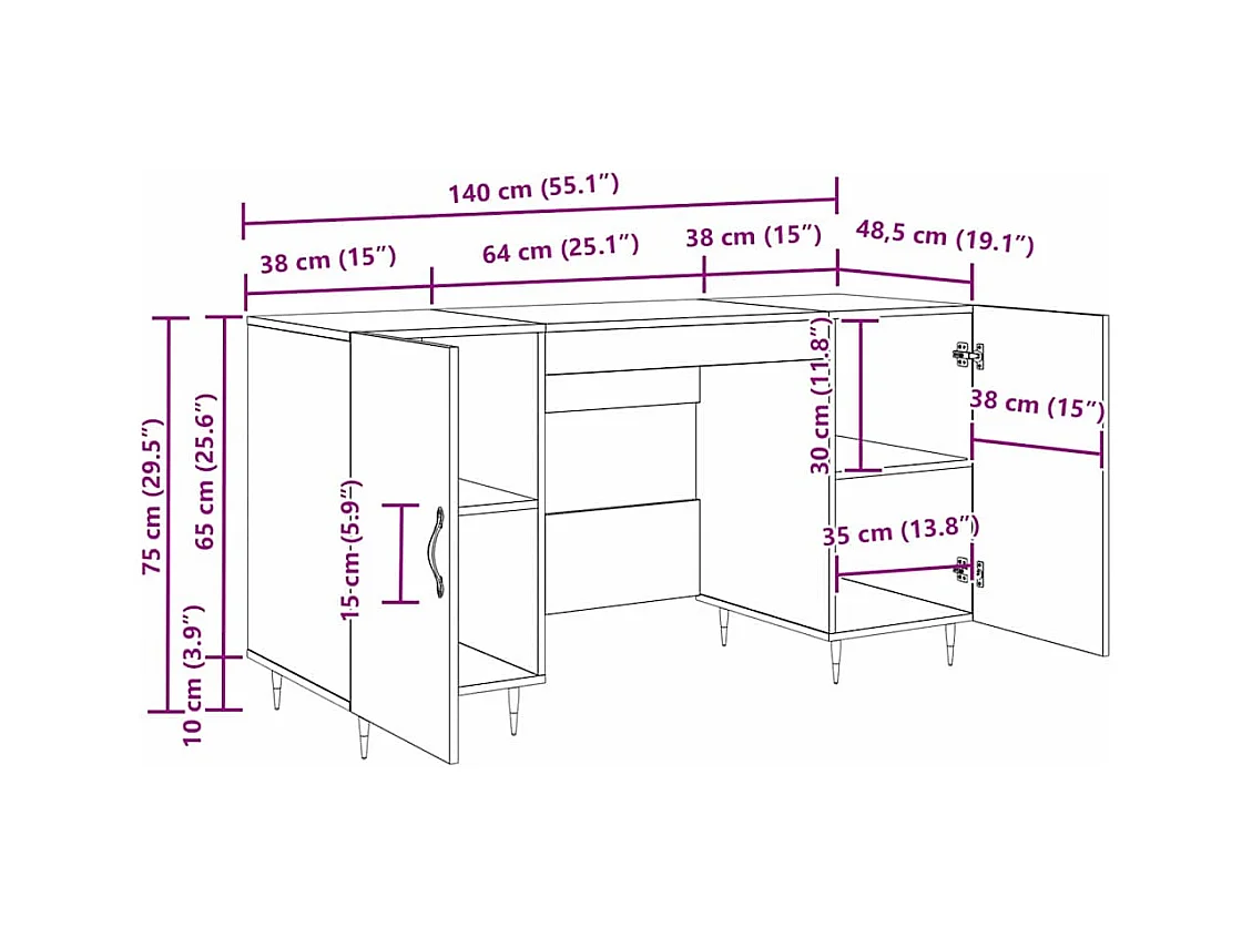 Bureau chêne artisanal 140 x 50 x 75 cm Bois d'ingénierie