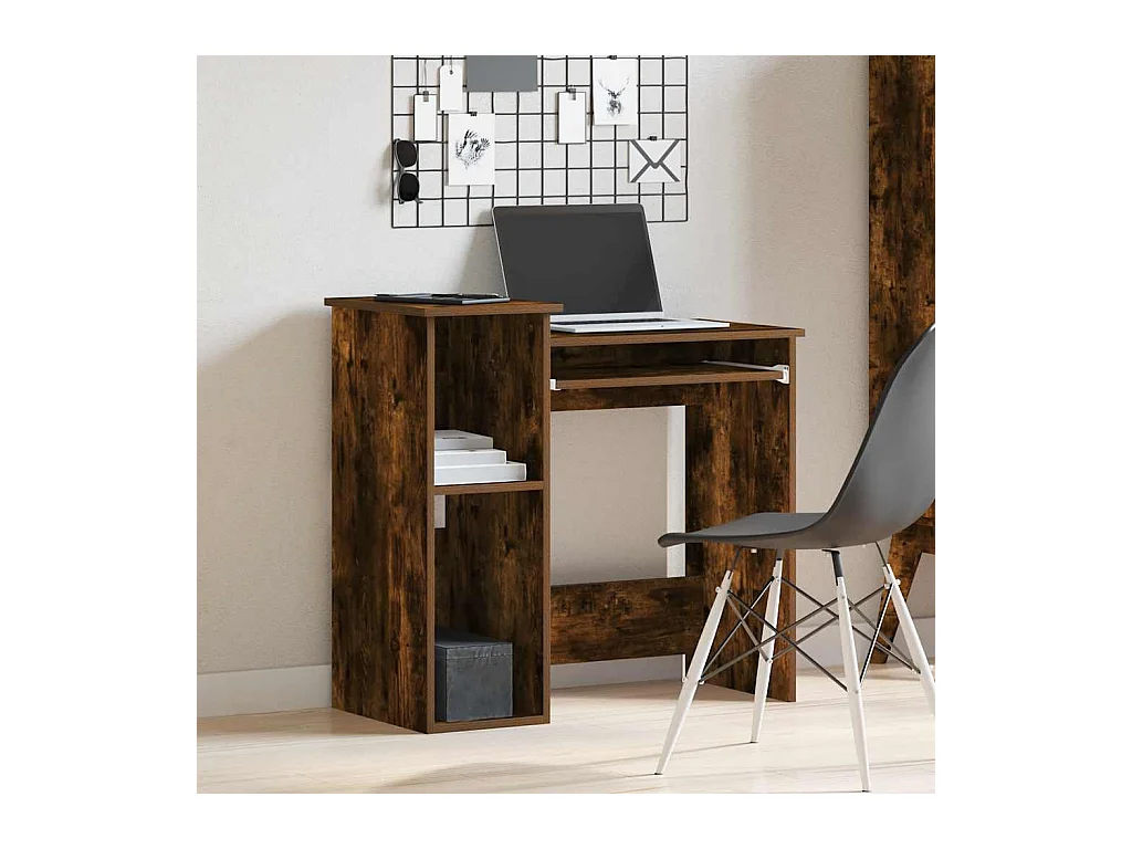 Bureau avec étagères chêne fumé 84x40x78 cm bois d'ingénierie