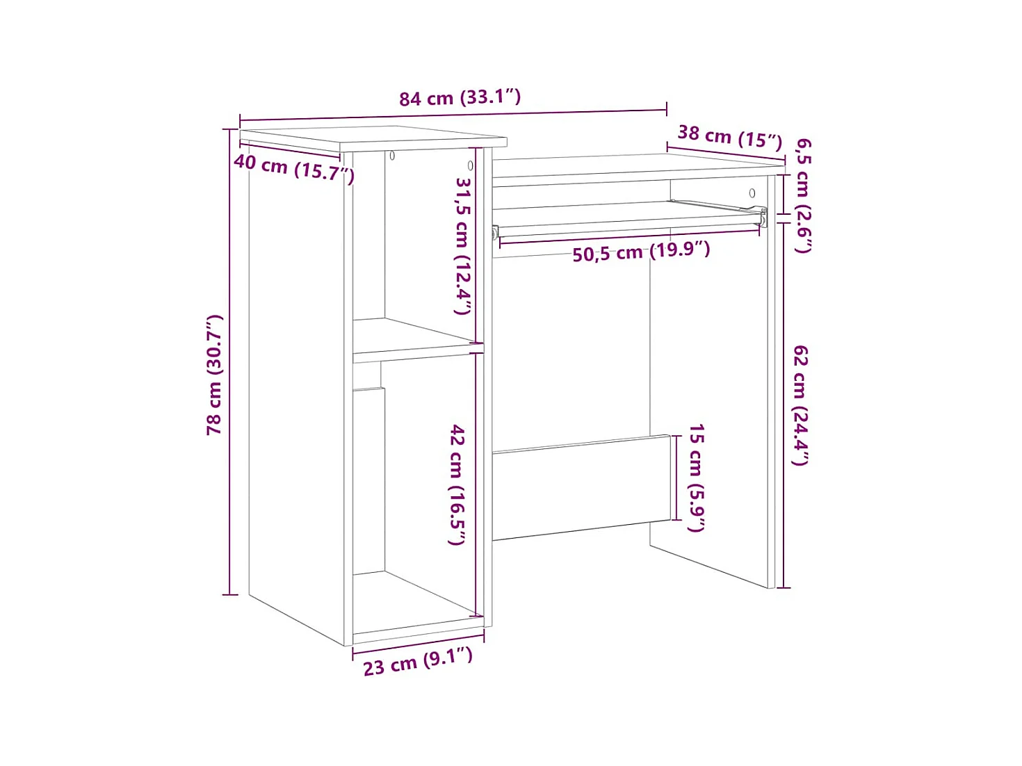 Bureau avec étagères chêne fumé 84x40x78 cm bois d'ingénierie