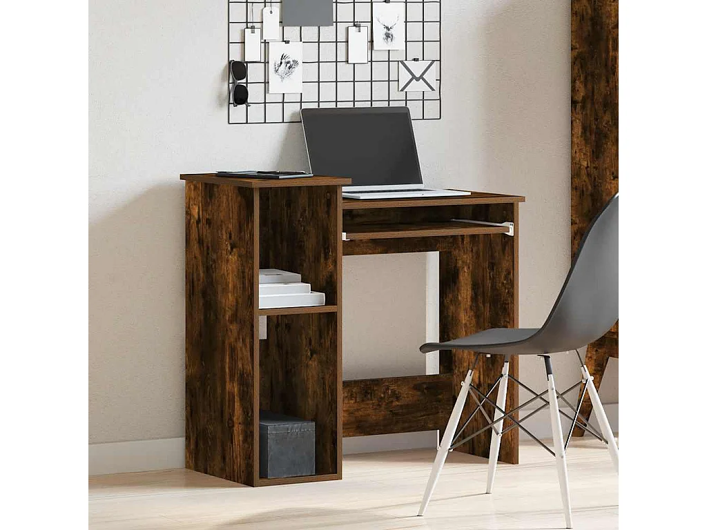 Bureau avec étagères chêne fumé 84x40x78 cm bois d'ingénierie