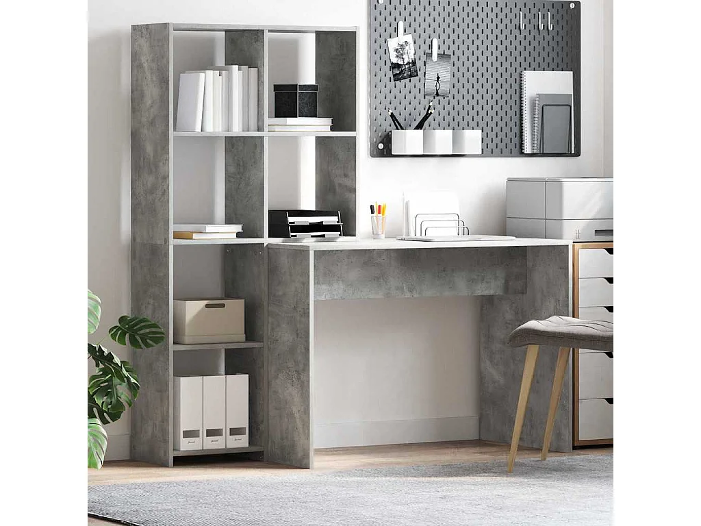 Bureau Gris béton 138.5 x 55 x 143 cm Bois d'ingénierie