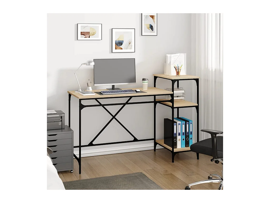 Bureau et étagères chêne sonoma 135x50x90cm bois ingénierie/fer