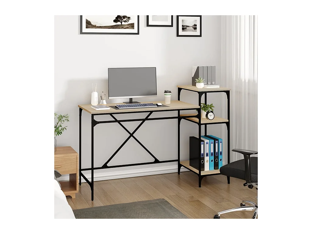 Bureau et étagères chêne sonoma 135x50x90cm bois ingénierie/fer
