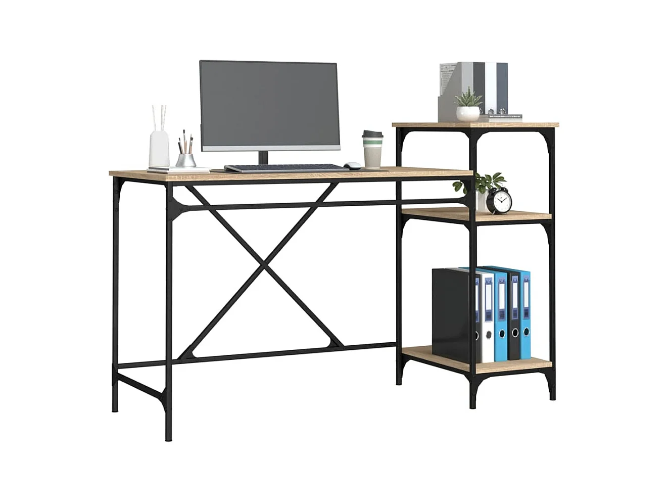 Bureau et étagères chêne sonoma 135x50x90cm bois ingénierie/fer