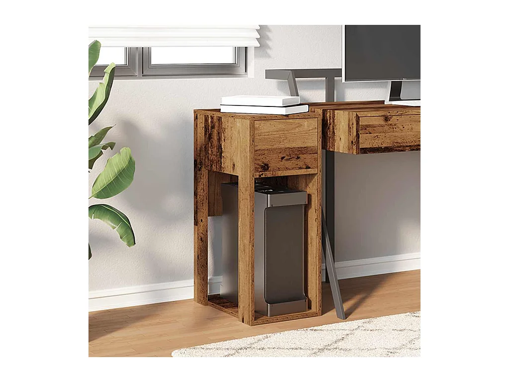 Support de tour d'ordinateur avec tiroir vieux bois 30x44x74 cm