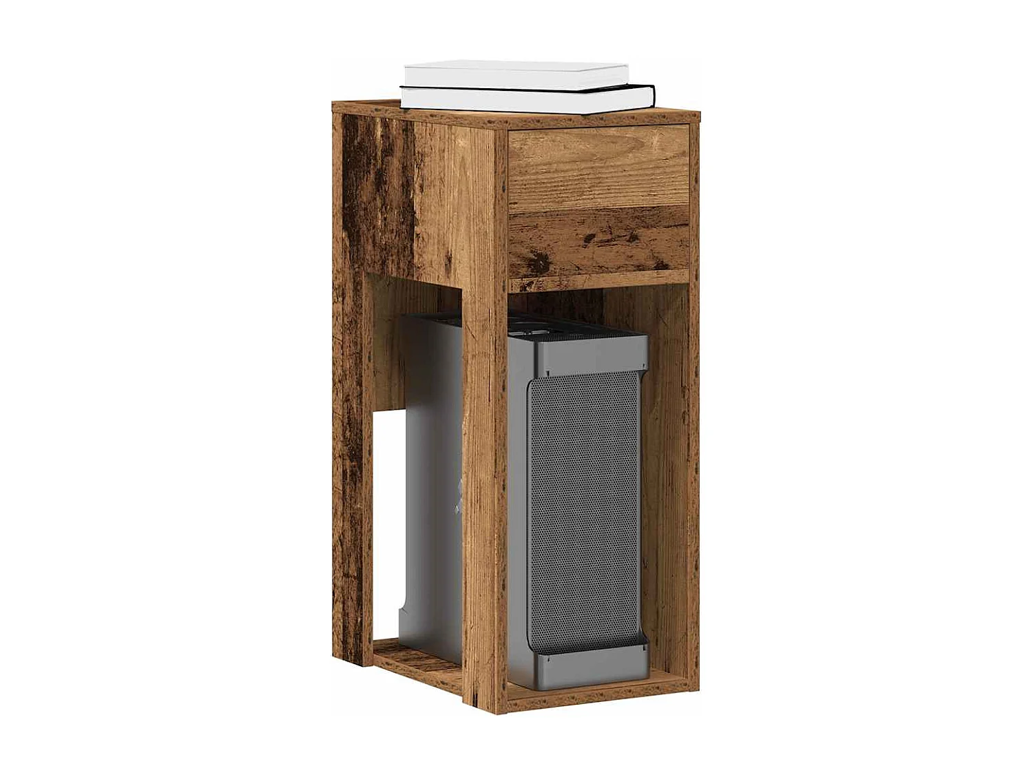 Support de tour d'ordinateur avec tiroir vieux bois 30x44x74 cm