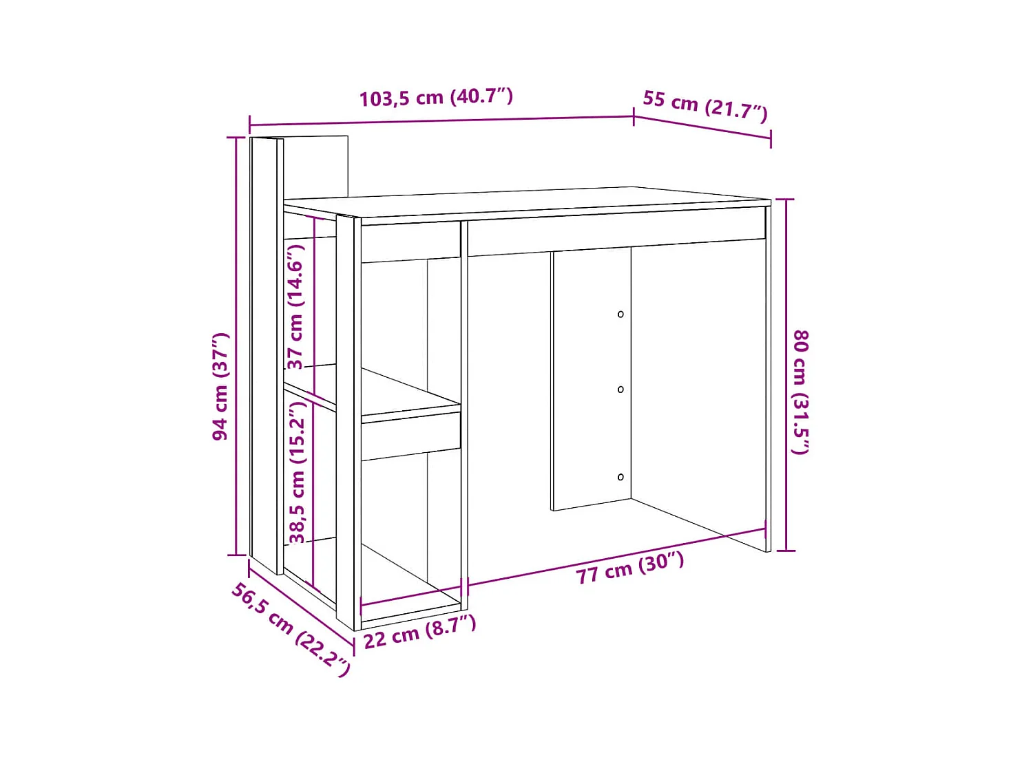 Bureau blanc 103,5x56,5x94 cm bois d'ingénierie