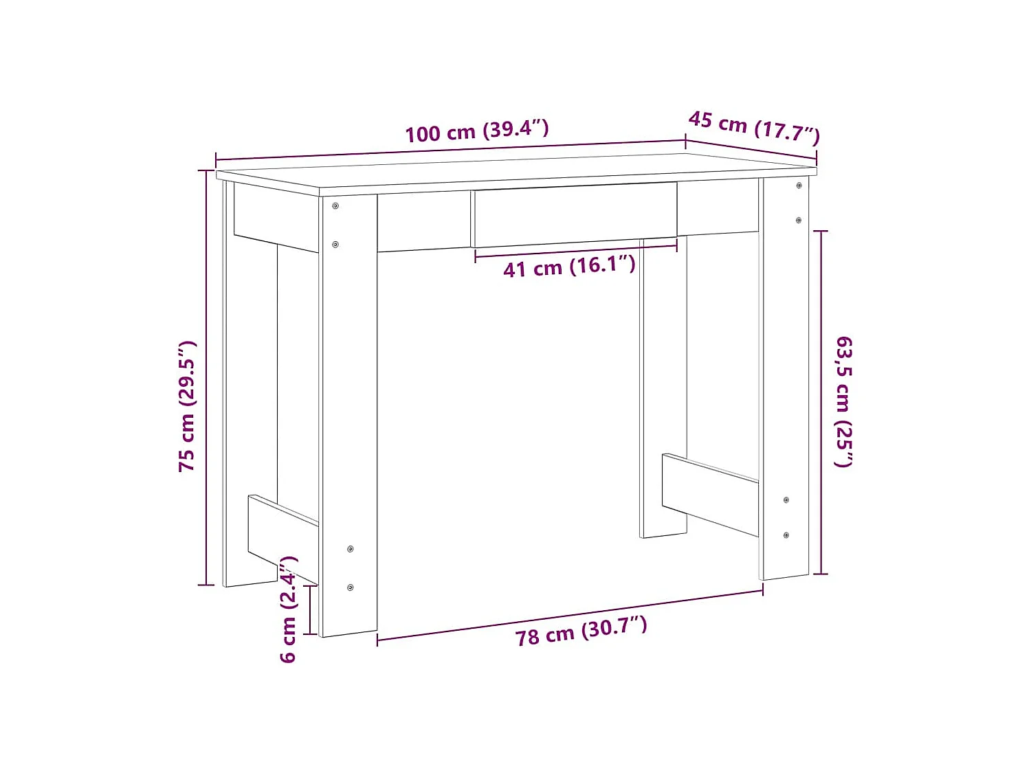 Bureau gris béton 100x45x75 cm bois d'ingénierie