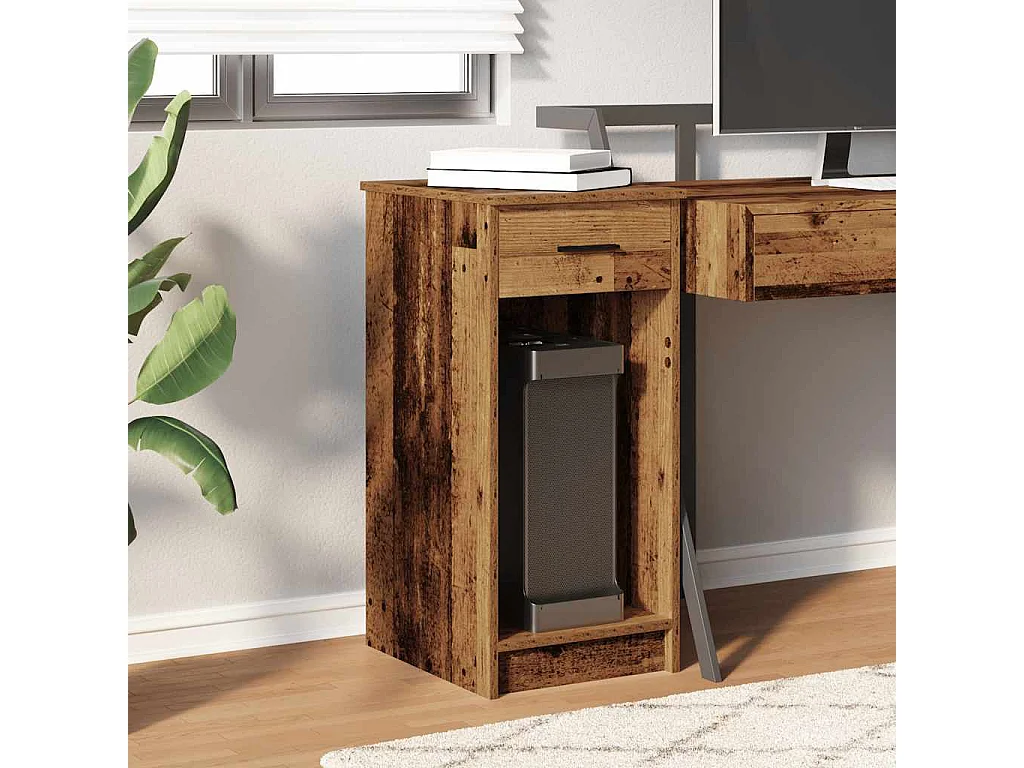 Support de tour d'ordinateur avec tiroir vieux bois 35x45x77 cm