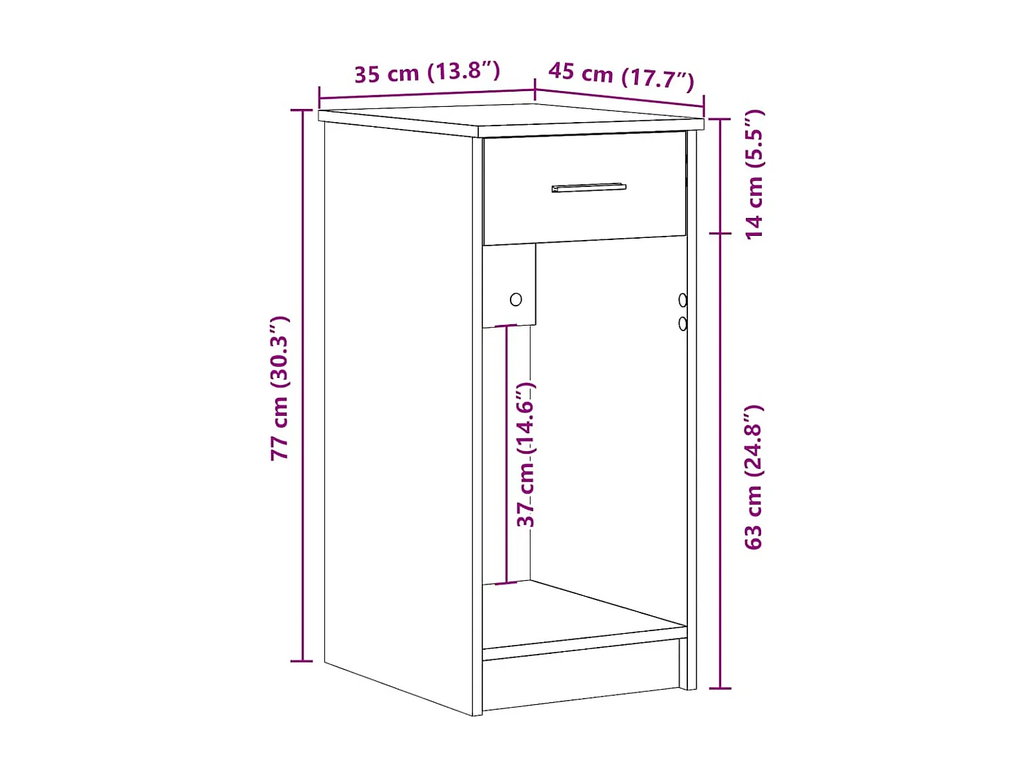 Support de tour d'ordinateur avec tiroir vieux bois 35x45x77 cm