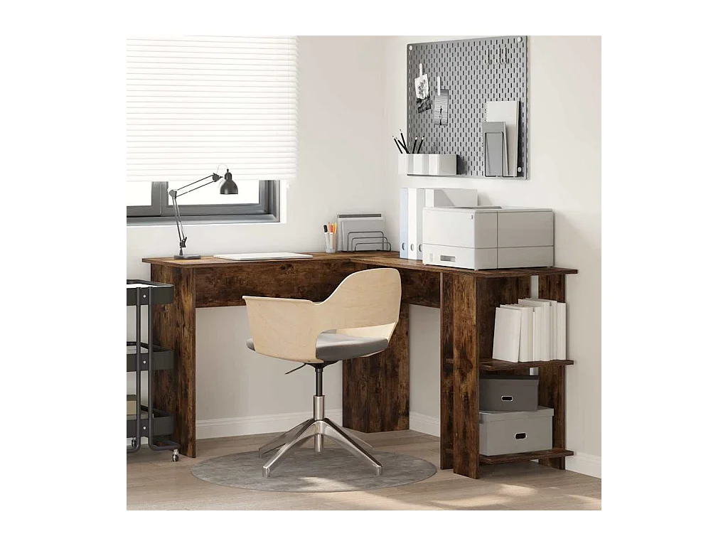 Escritorio Esquinero con Almacenamiento Roble ahumado