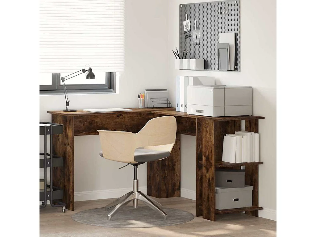 Bureau d'angle avec rangement Chêne fumé 140 x 113.5 x 75 cm