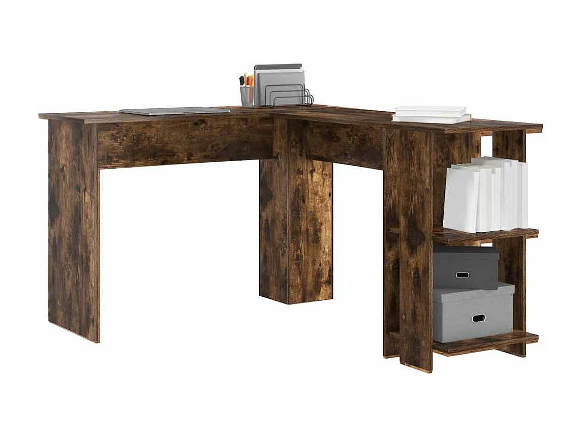 Bureau d'angle avec rangement Chêne fumé 140 x 113.5 x 75 cm