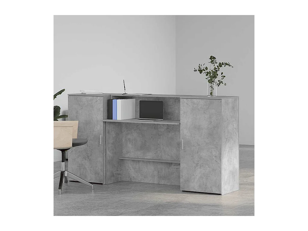 Bureau de réception gris béton 200x50x103,5cm bois d'ingénierie