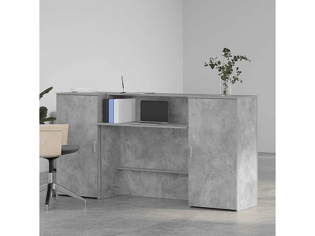 Bureau de réception gris béton 200x50x103,5cm bois d'ingénierie