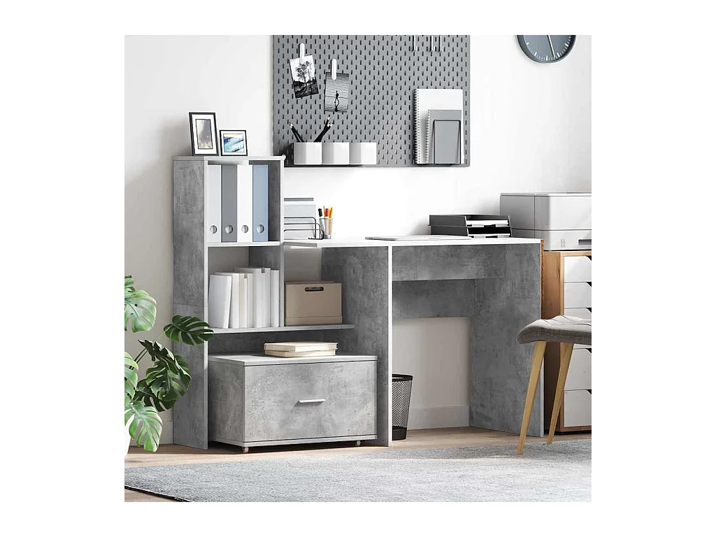 Bureau Gris béton 131,5 x 50 x 106,5 cm Bois d'ingénierie