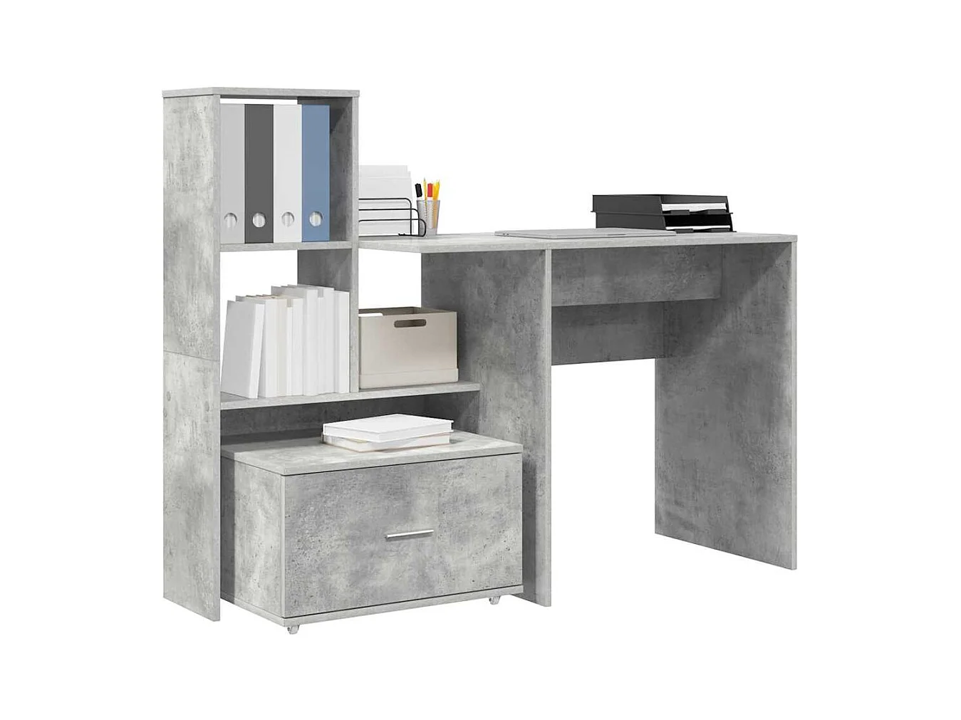 Bureau Gris béton 131,5 x 50 x 106,5 cm Bois d'ingénierie