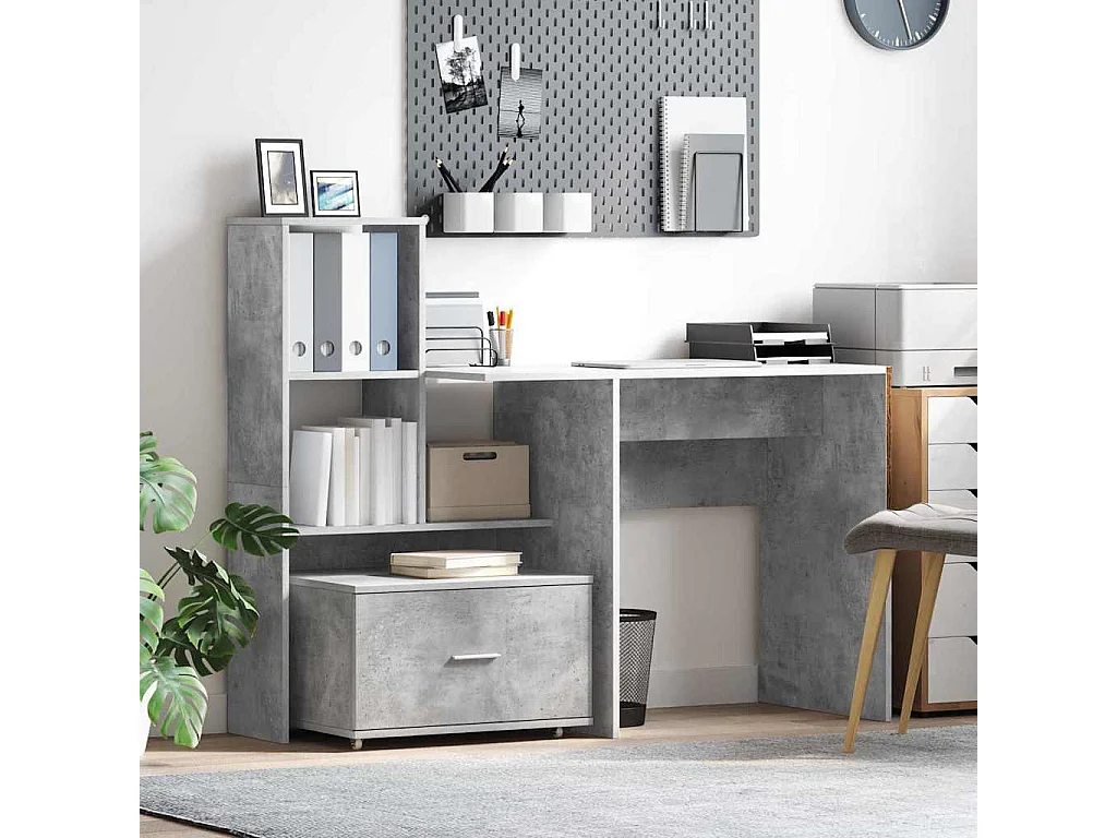Bureau Gris béton 131,5 x 50 x 106,5 cm Bois d'ingénierie