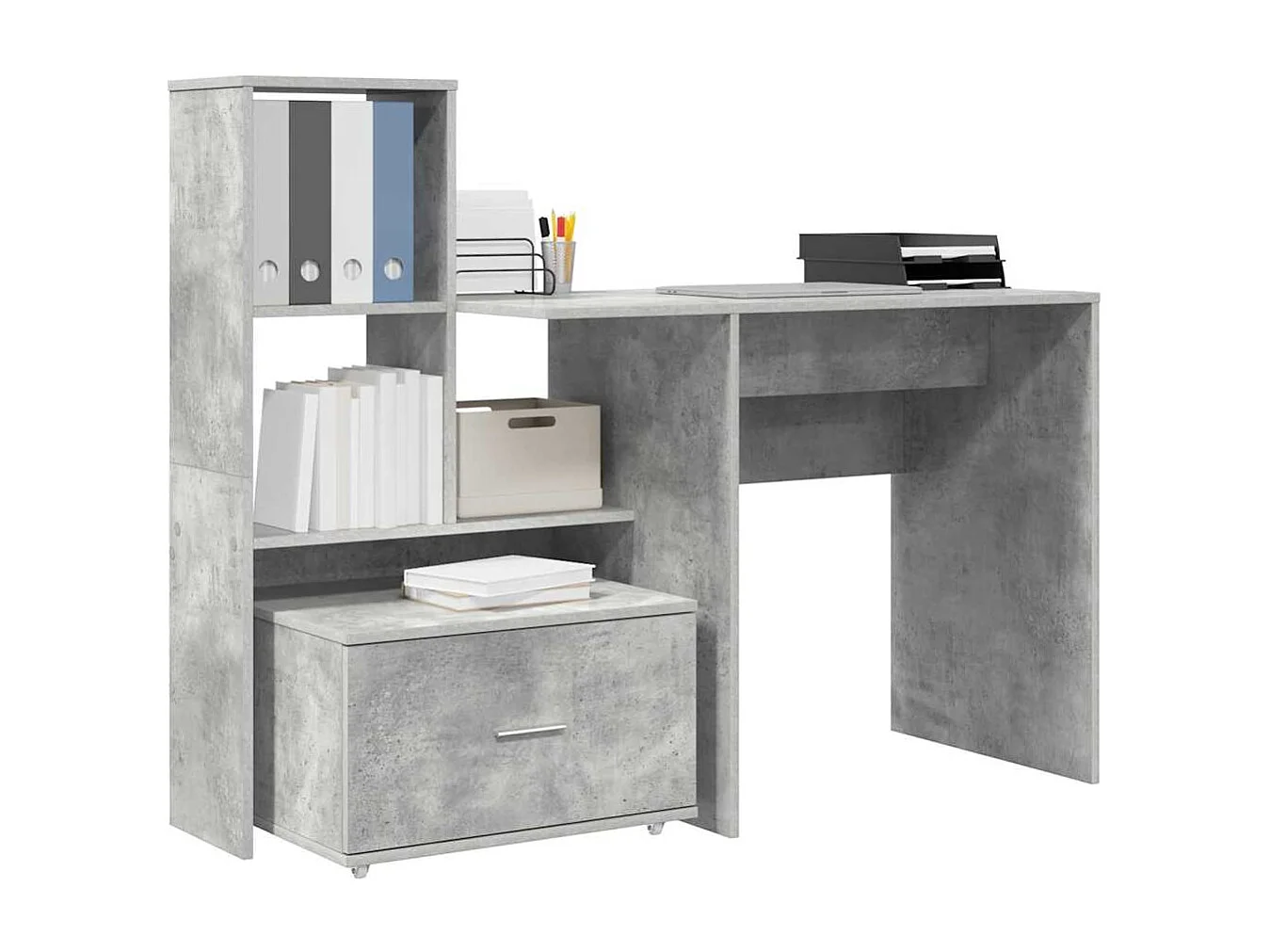 Bureau Gris béton 131,5 x 50 x 106,5 cm Bois d'ingénierie