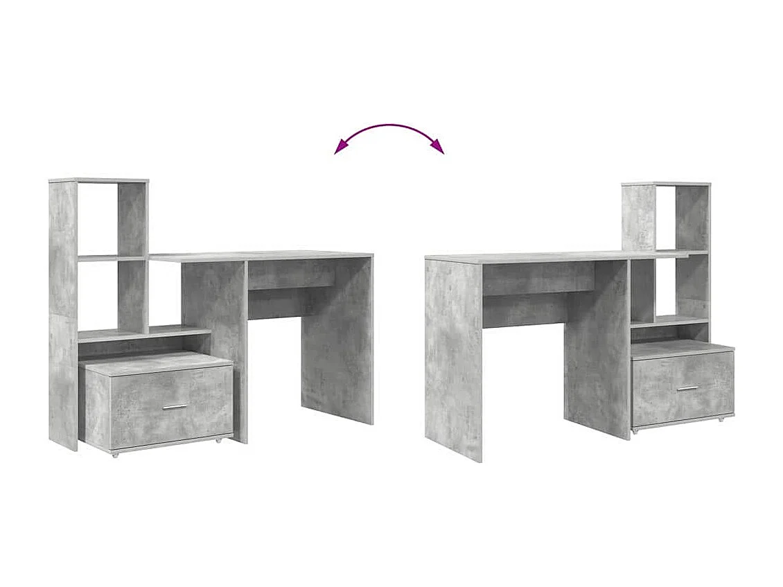 Bureau Gris béton 131,5 x 50 x 106,5 cm Bois d'ingénierie