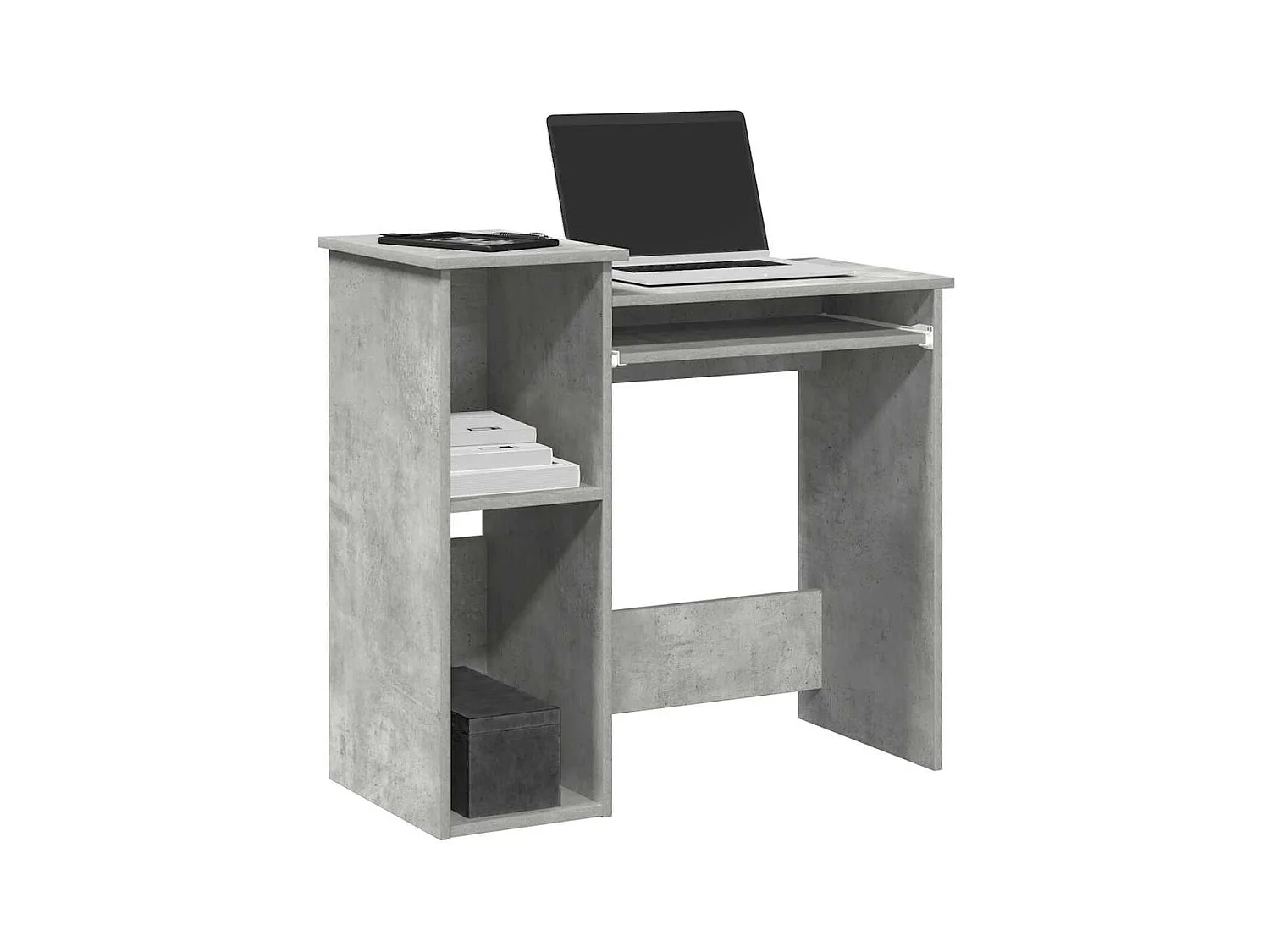 Bureau avec étagères gris béton 84x40x78 cm bois d'ingénierie