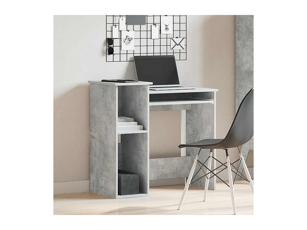 Bureau avec étagères gris béton 84x40x78 cm bois d'ingénierie