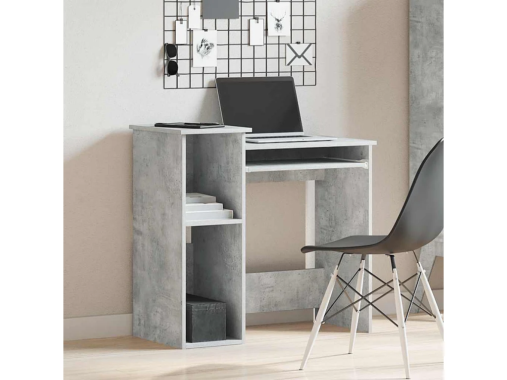 Bureau avec étagères gris béton 84x40x78 cm bois d'ingénierie