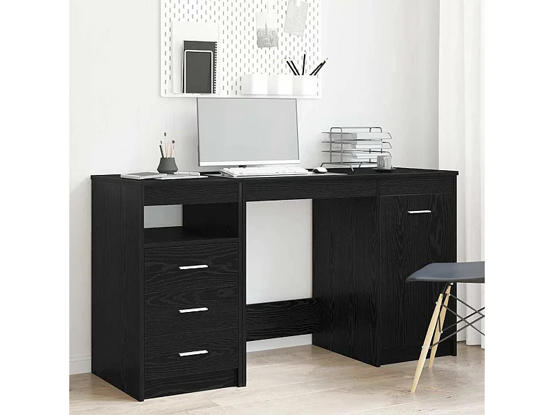 Bureau met lade Zwart eiken 140 x 50 x 76 cm Bewerkt hout