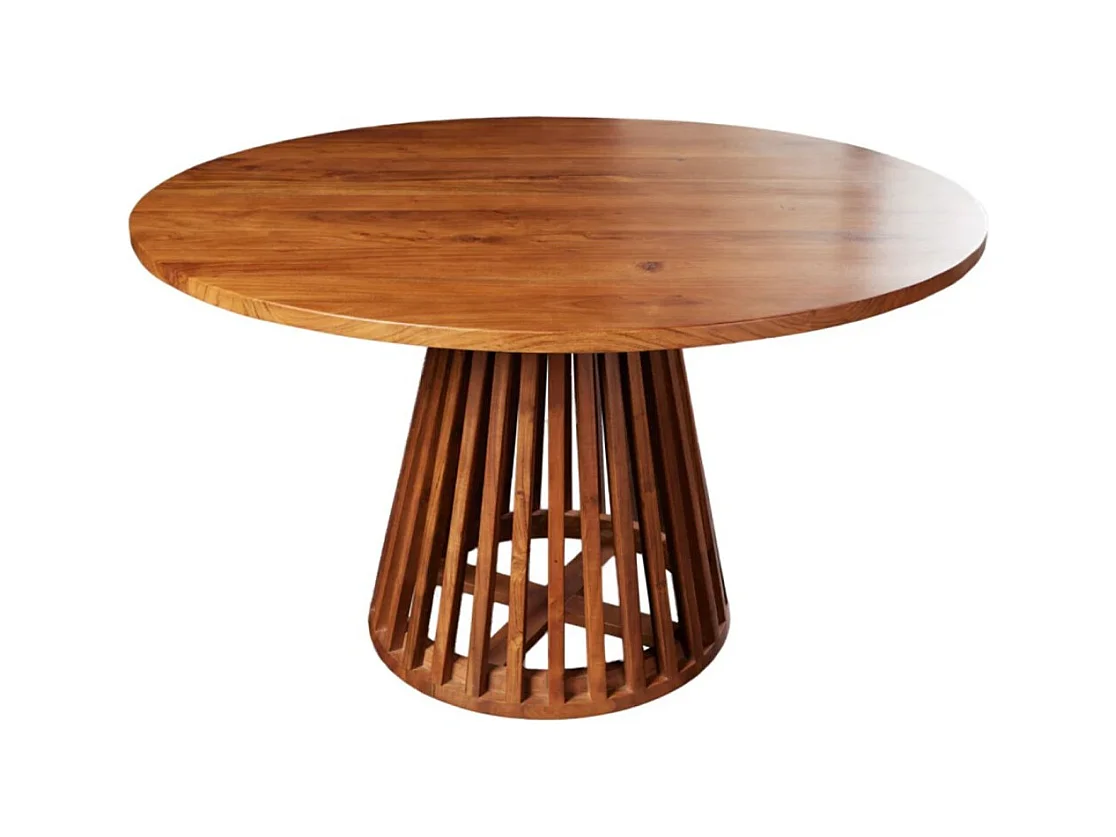Table de salle à manger TALMA – Ronde diamètre 140 cm – Bois massif d'acacia verni – Style rustique