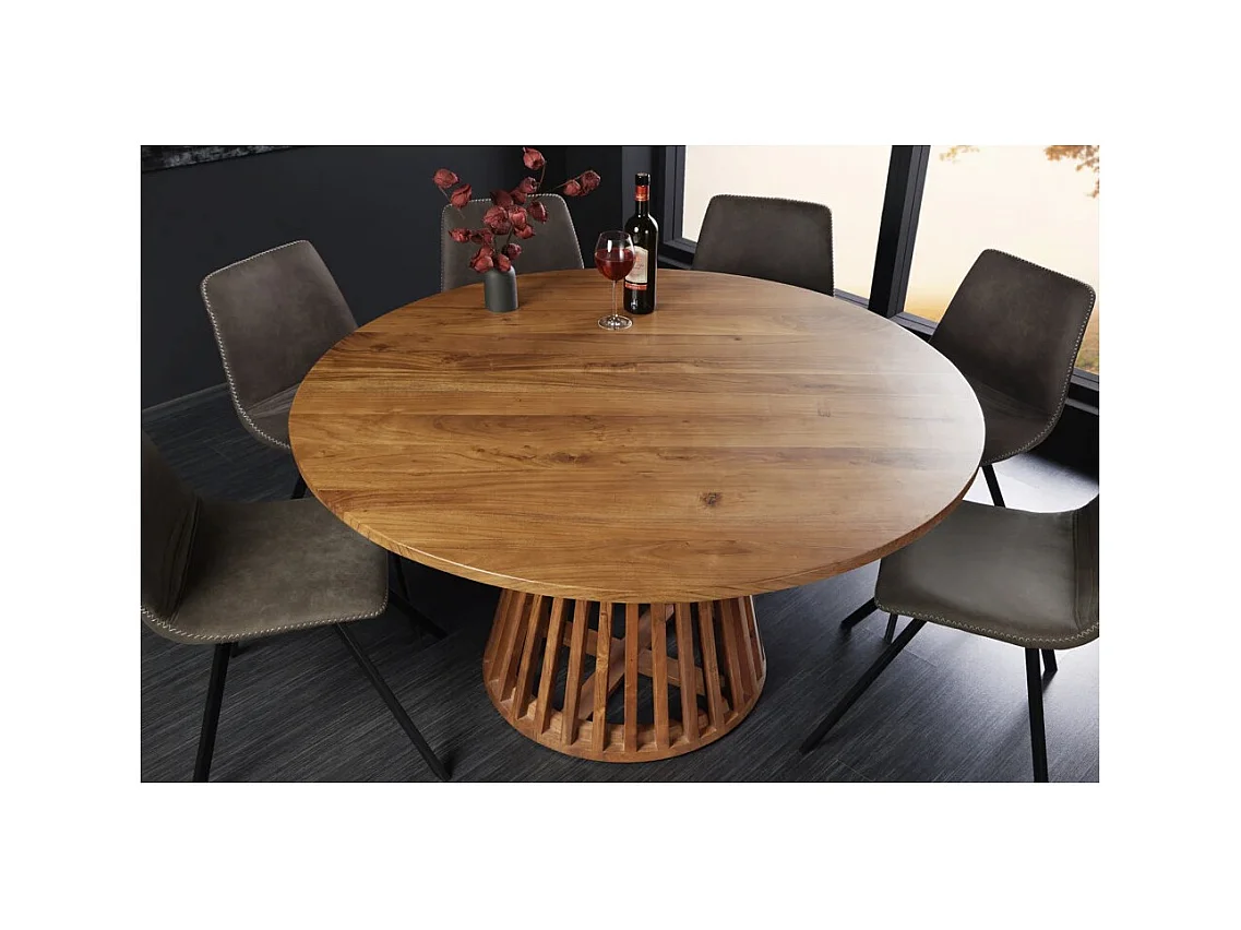 Table de salle à manger TALMA – Ronde diamètre 140 cm – Bois massif d'acacia verni – Style rustique