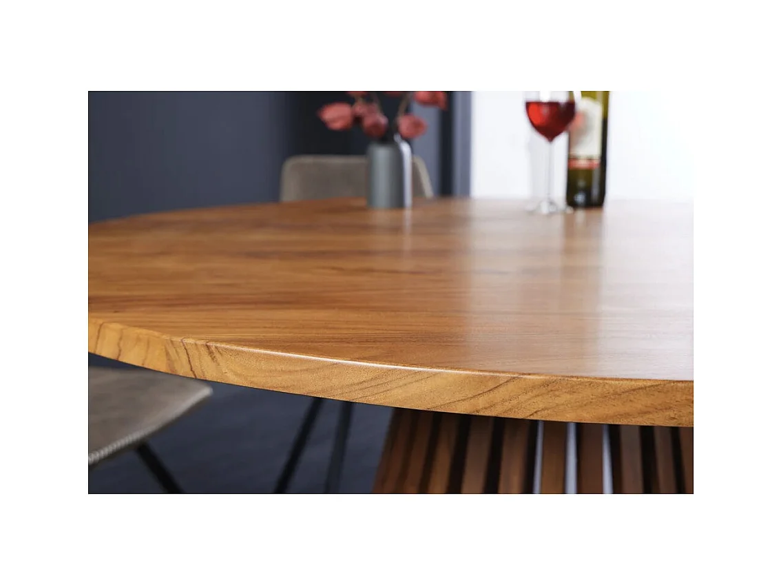 Table de salle à manger TALMA – Ronde diamètre 140 cm – Bois massif d'acacia verni – Style rustique