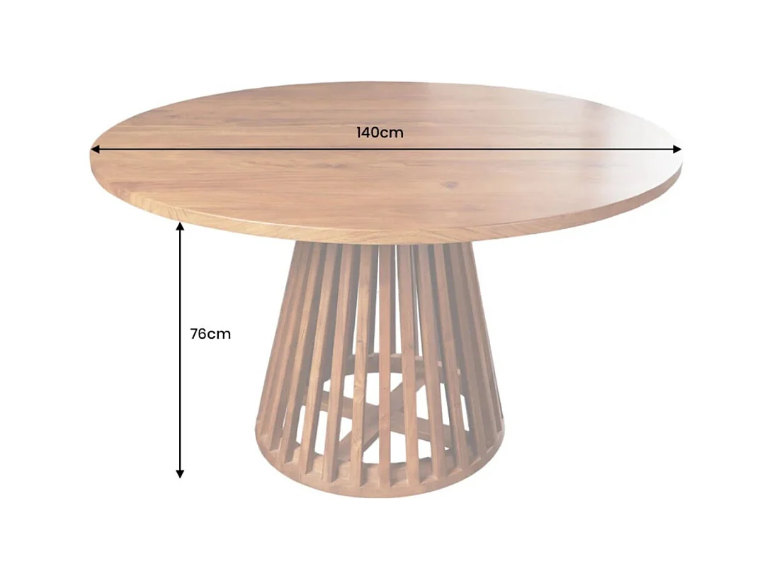 Table de salle à manger TALMA – Ronde diamètre 140 cm – Bois massif d'acacia verni – Style rustique