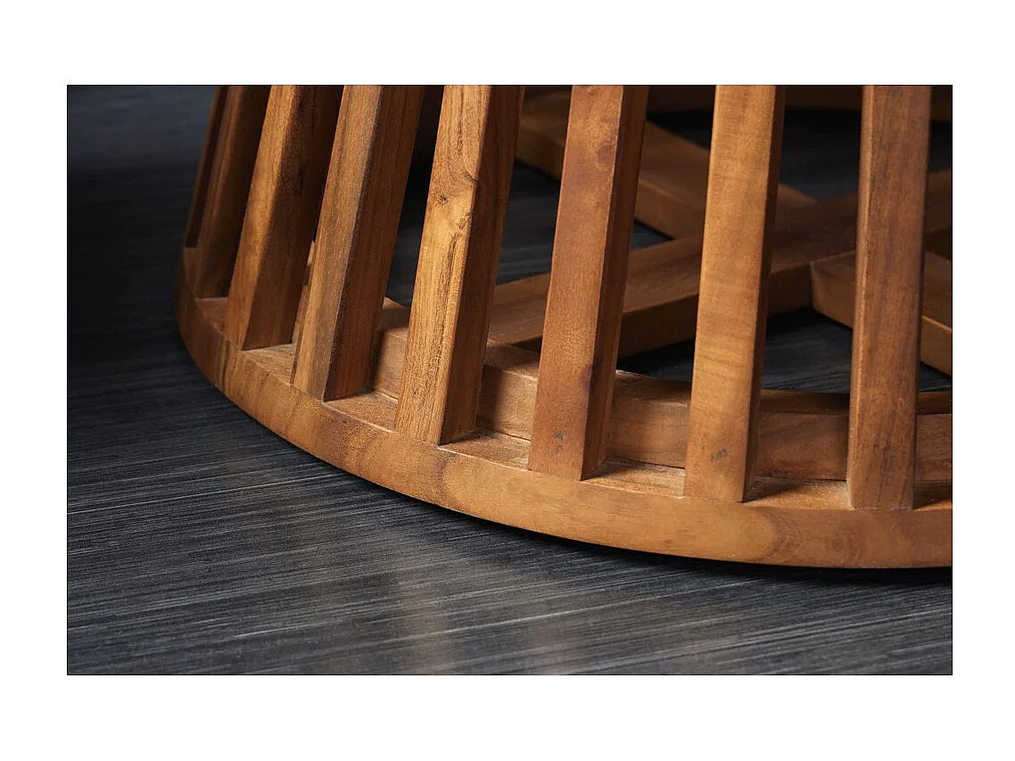 Table de salle à manger TALMA – Ronde diamètre 140 cm – Bois massif d'acacia verni – Style rustique