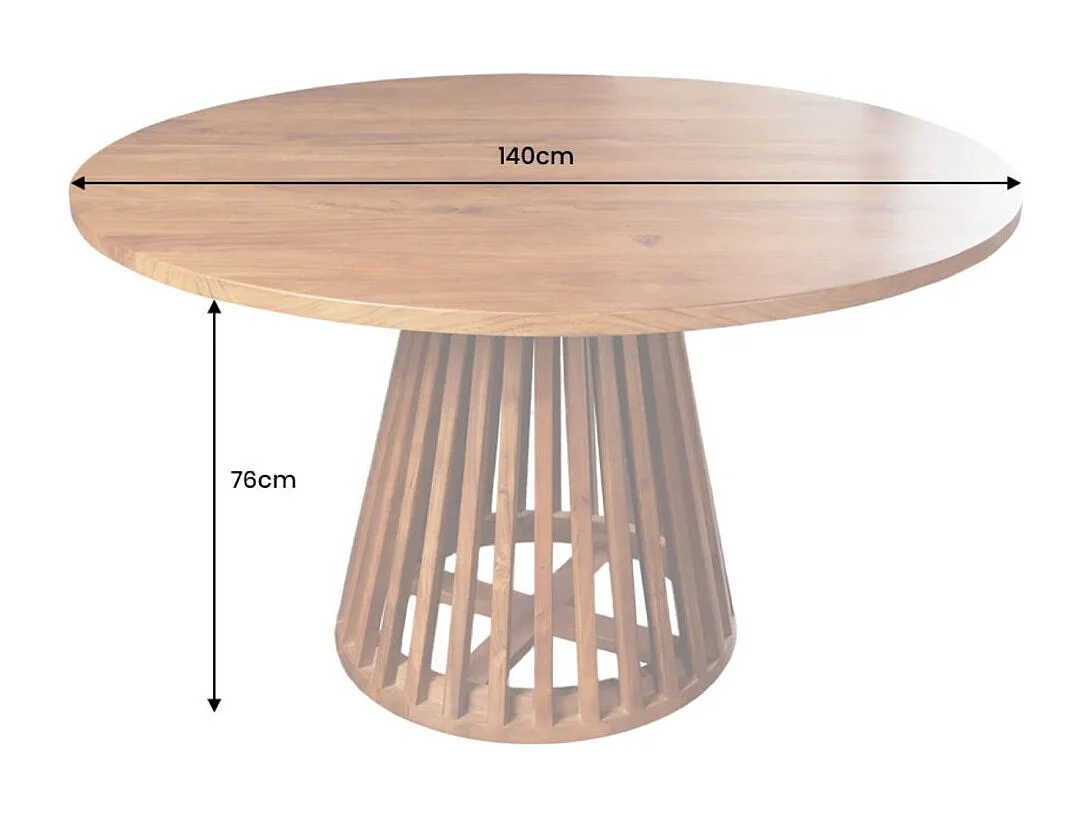 Table de salle à manger TALMA – Ronde diamètre 140 cm – Bois massif d'acacia verni – Style rustique