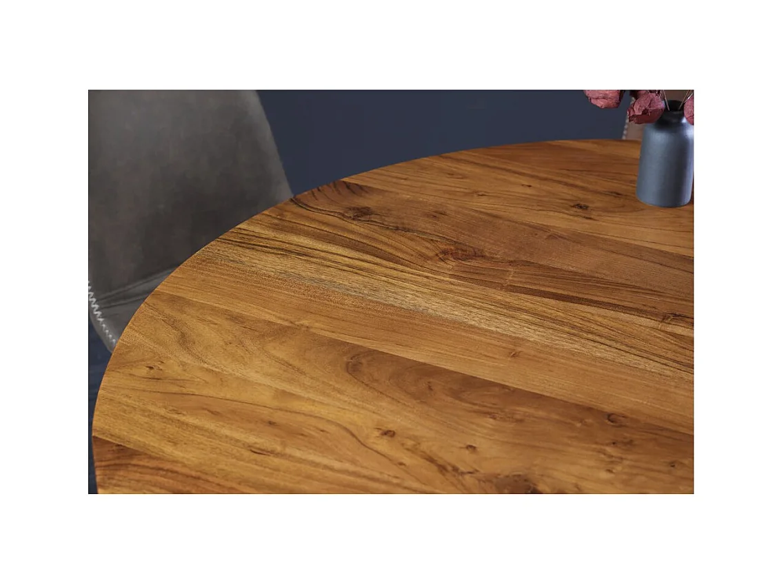 Table de salle à manger TALMA – Ronde diamètre 120 cm – Bois massif d'acacia verni – Style rustique