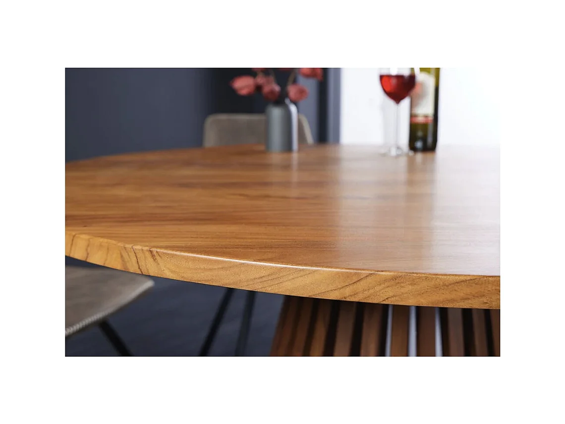 Table de salle à manger TALMA – Ronde diamètre 120 cm – Bois massif d'acacia verni – Style rustique