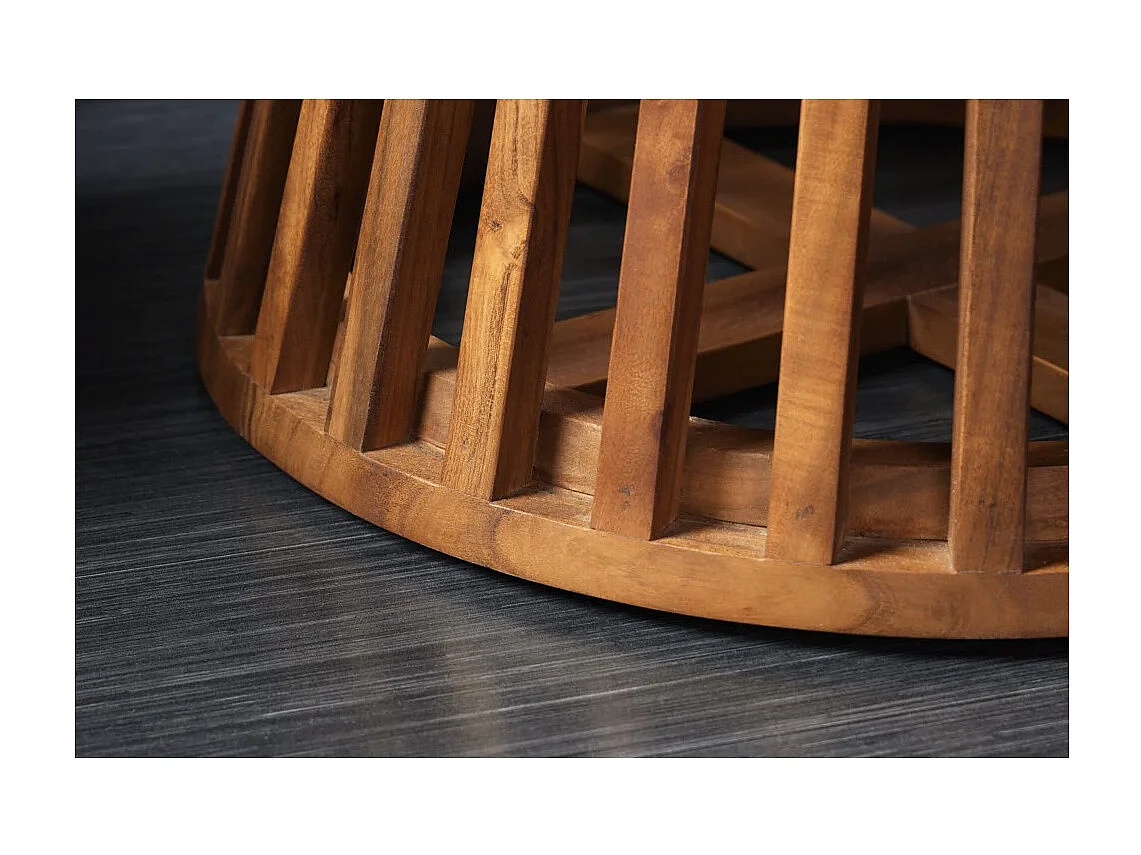 Table de salle à manger TALMA – Ronde diamètre 120 cm – Bois massif d'acacia verni – Style rustique