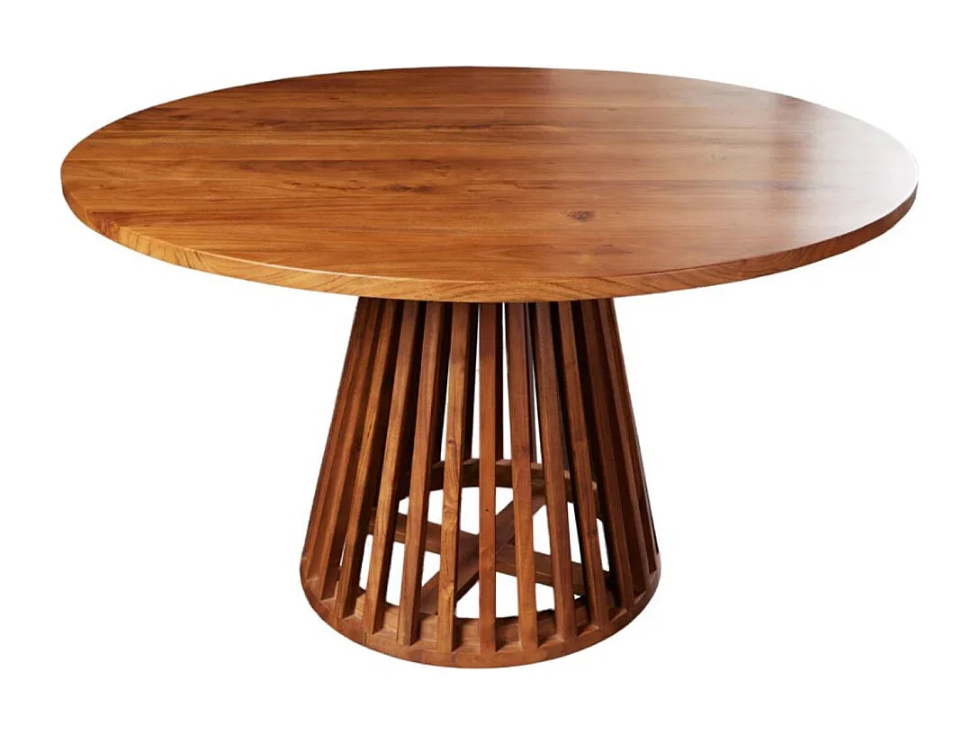 Table de salle à manger TALMA – Ronde diamètre 120 cm – Bois massif d'acacia verni – Style rustique