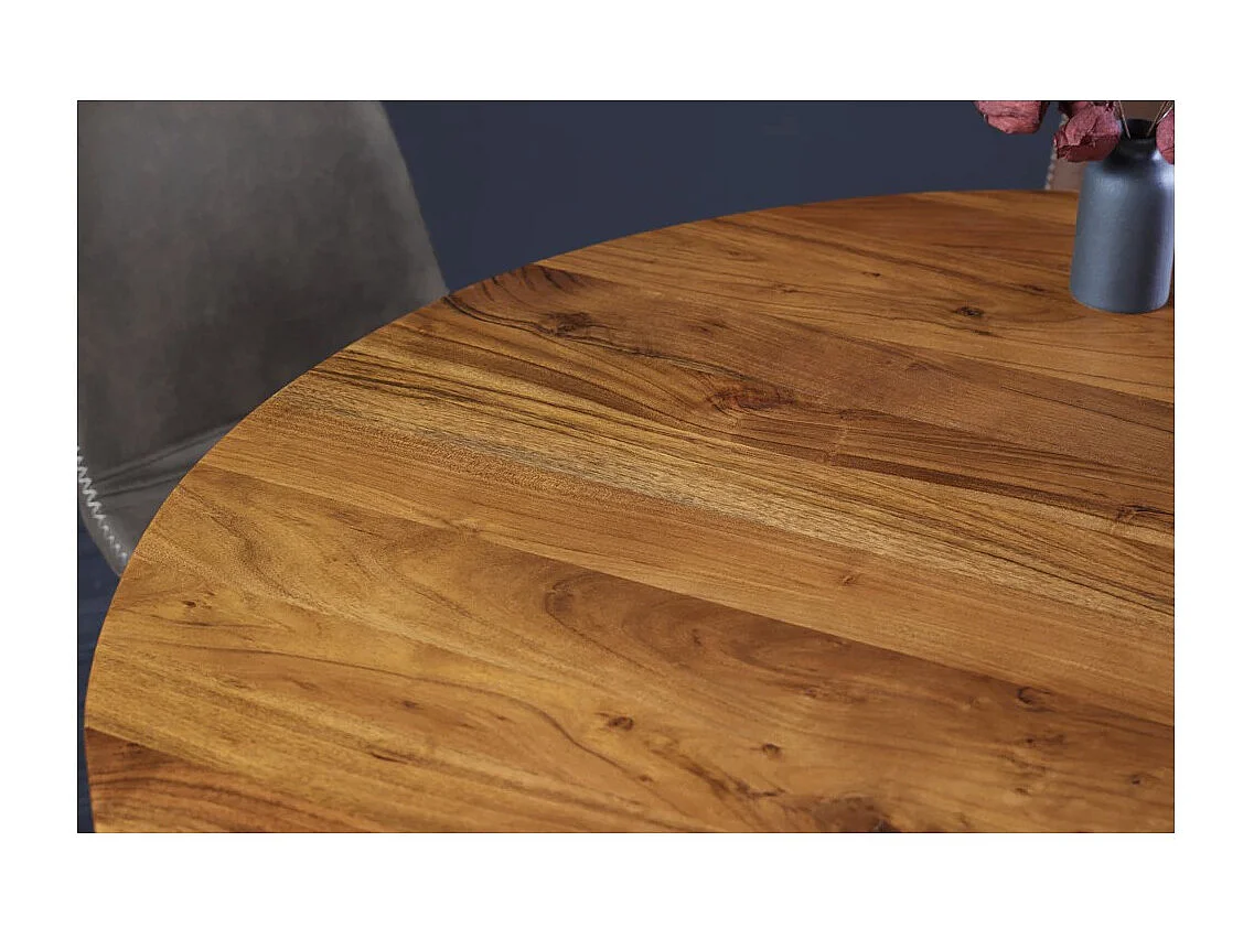 Table de salle à manger TALMA – Ronde diamètre 120 cm – Bois massif d'acacia verni – Style rustique