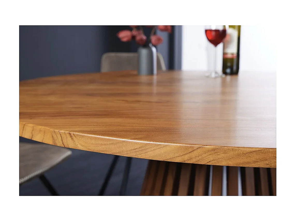Table de salle à manger TALMA – Ronde diamètre 120 cm – Bois massif d'acacia verni – Style rustique