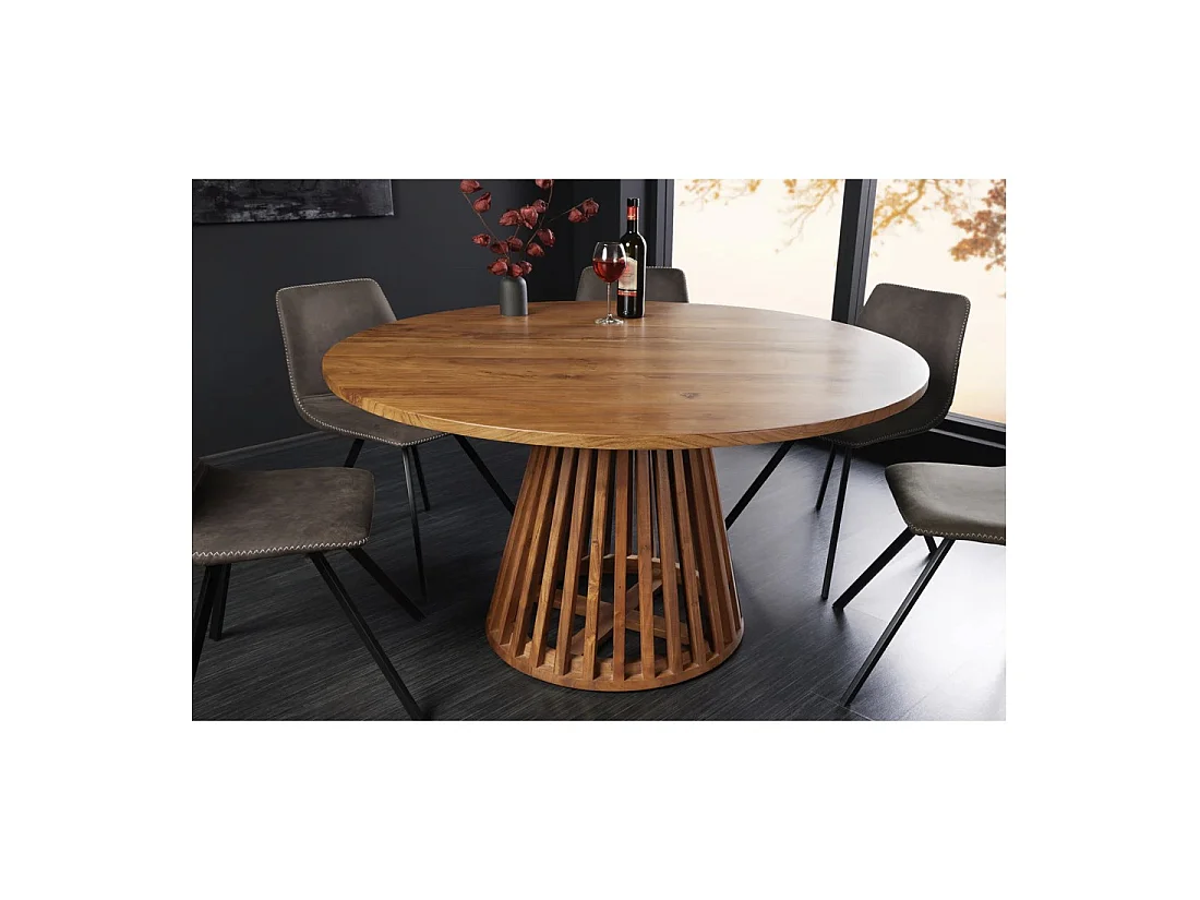 Esstisch TALMA – Rund Durchmesser 120 cm – Massives lackiertes Akazienholz – Rustikaler Stil