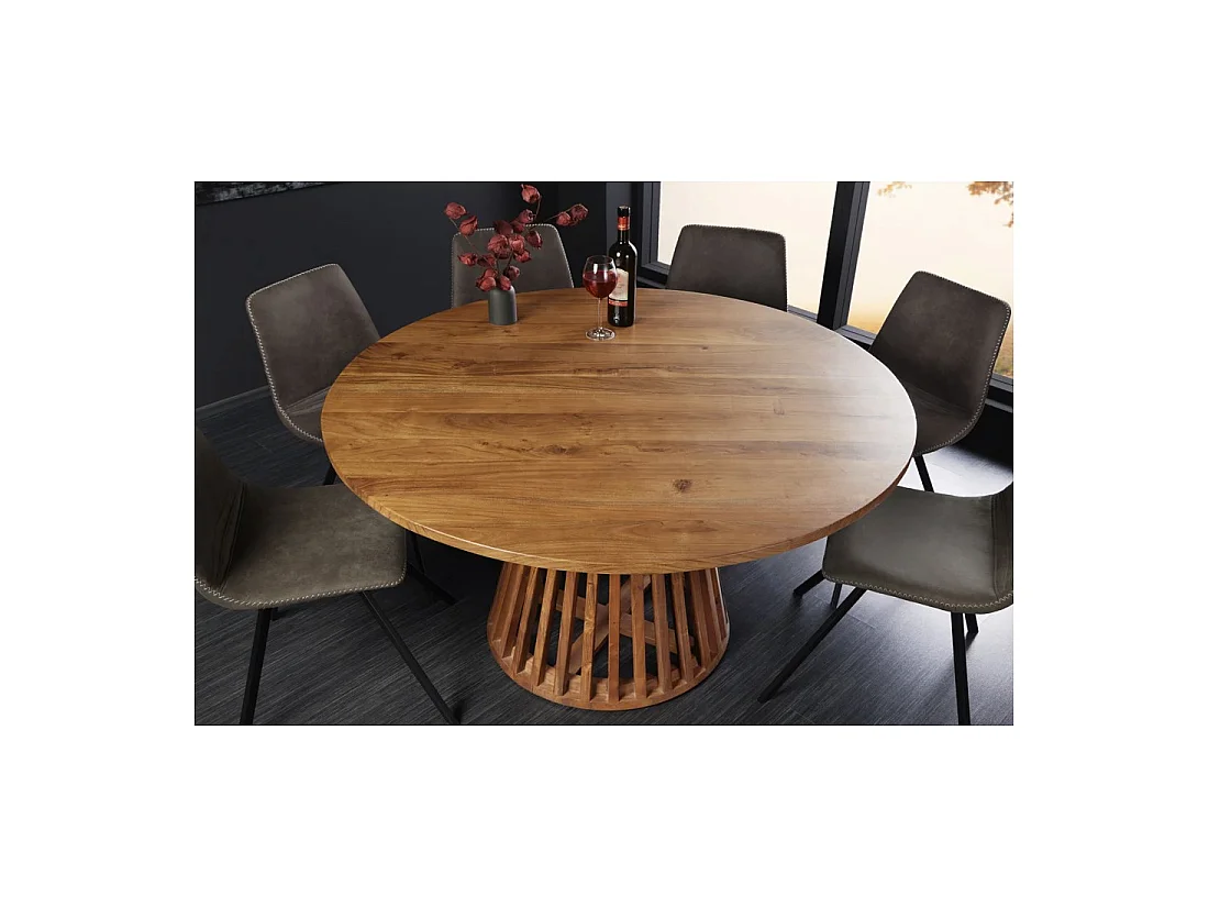 Esstisch TALMA – Rund Durchmesser 120 cm – Massives lackiertes Akazienholz – Rustikaler Stil