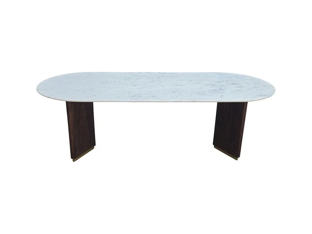 Table de salle à manger ORION – Ovale 240 cm – Plateau en marbre blanc – Pieds bois et métal – Style chic