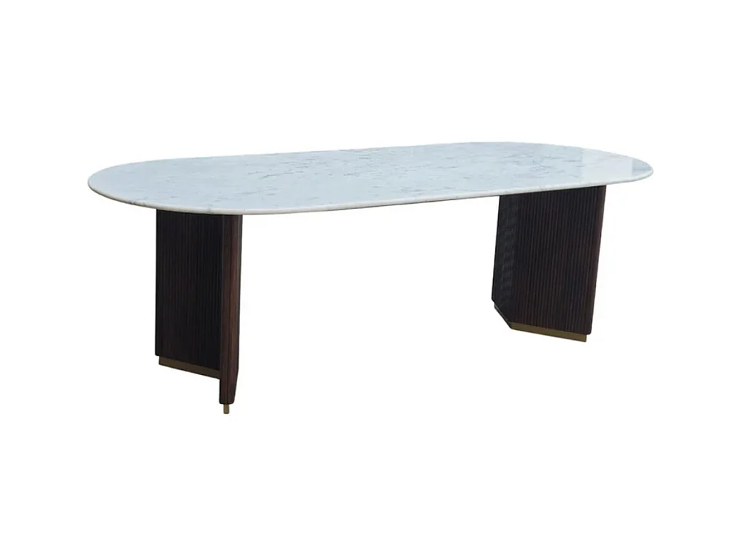 Table de salle à manger ORION – Ovale 240 cm – Plateau en marbre blanc – Pieds bois et métal – Style chic