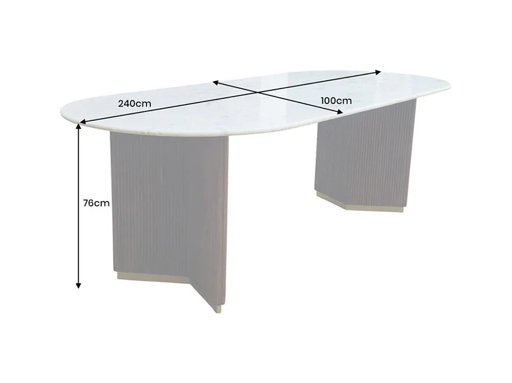 Table de salle à manger ORION – Ovale 240 cm – Plateau en marbre blanc – Pieds bois et métal – Style chic